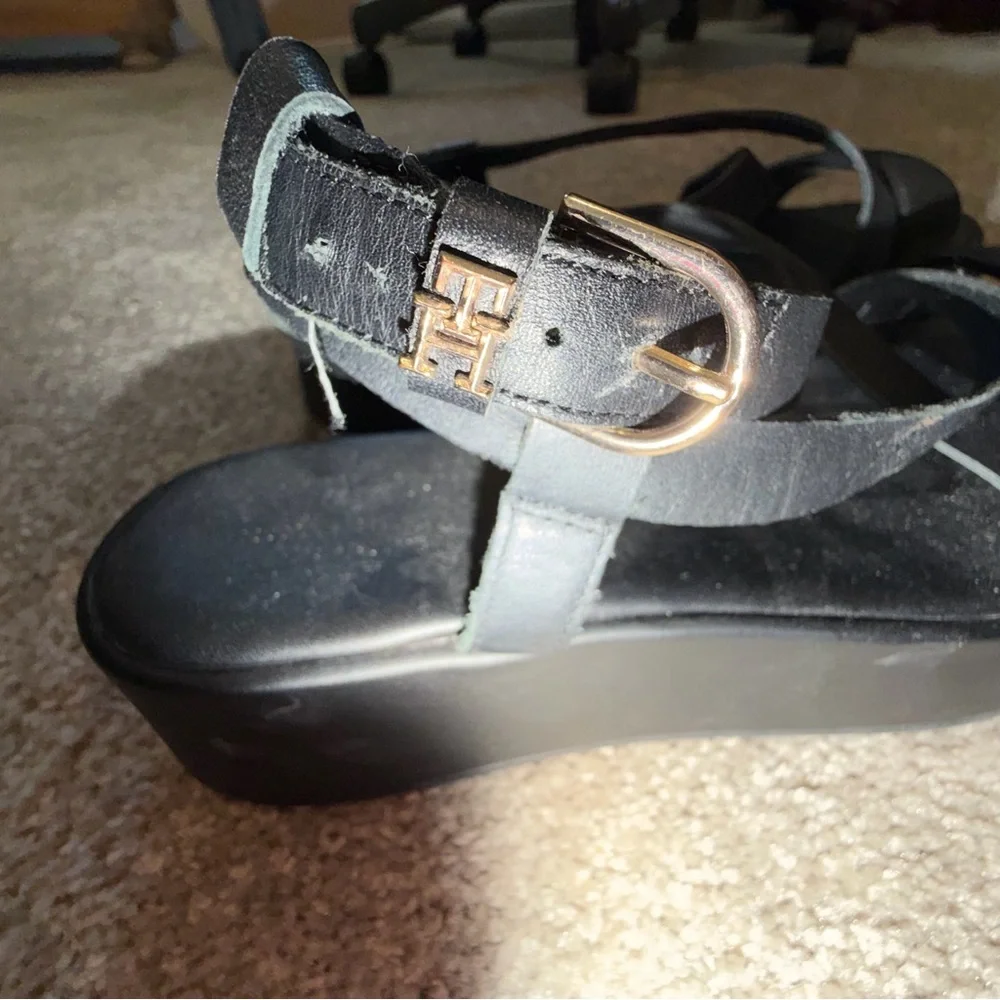 Tommy Hilfiger Black Platform Strappy Sandals for Women